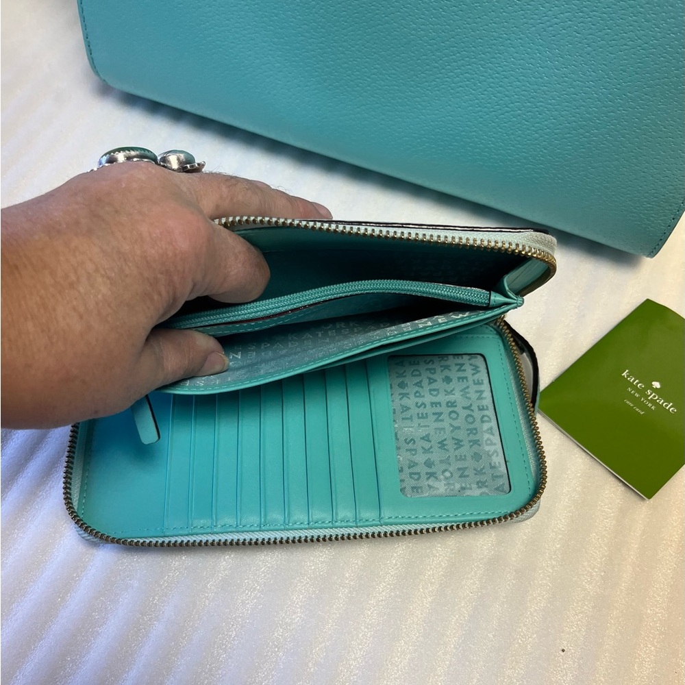 Aqua Teal Kate Spade Oliver Street Megan Grace Blue Leather Zip Around Wallet - Picture 6 of 7